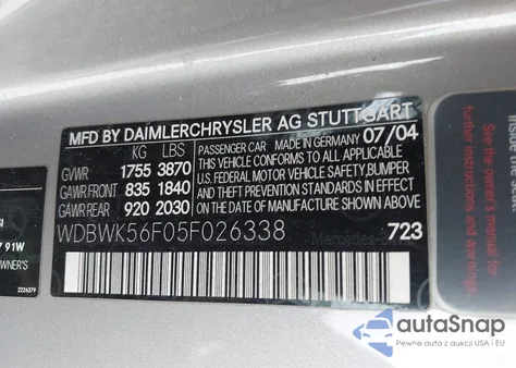 2005 Mercedes-Benz Slk 350 z USA, uszkodzony, nr VIN WDBWK56F05F026338